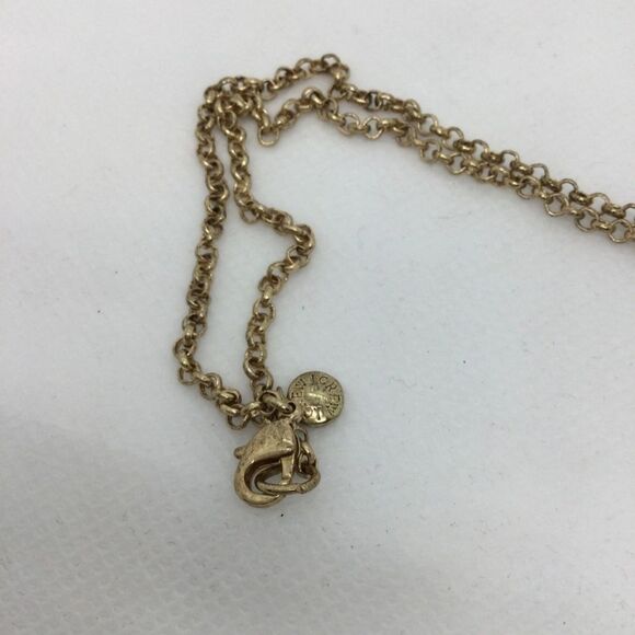 J. Crew Women Golden Link Chain Necklace W/Blue Crystal Pendant Lobster Closure - Picture 4 of 5